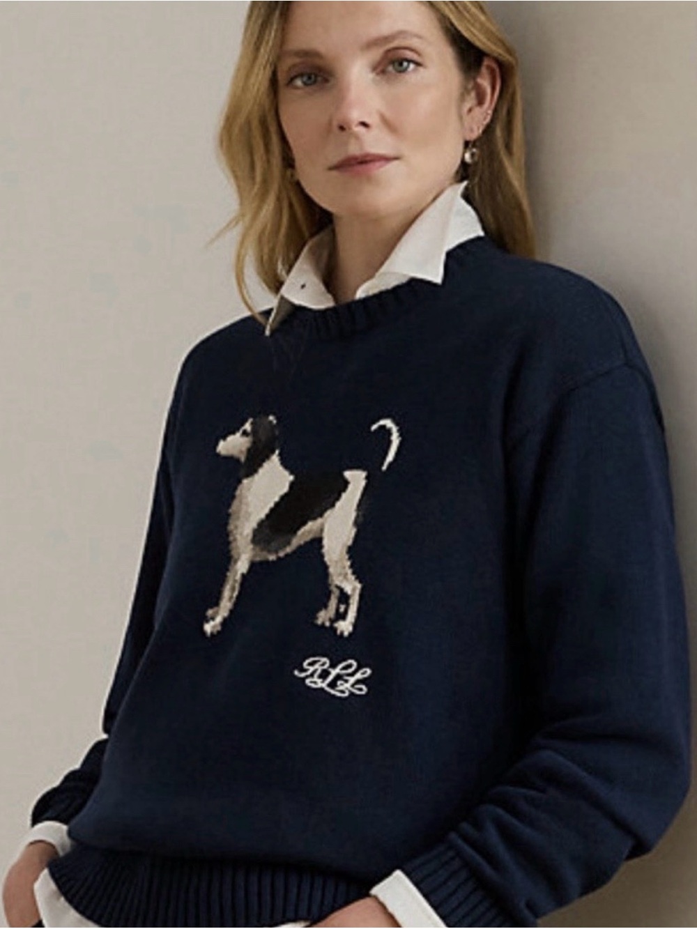 NWT Ralph Lauren Navy Beagle Intarsia Knit Dog Sweater